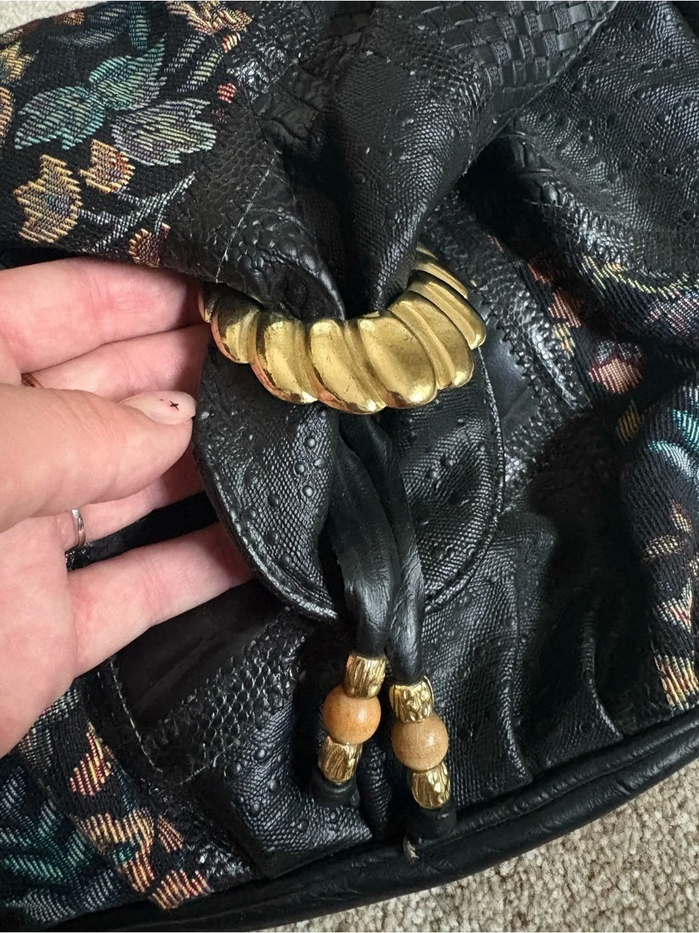 Deadstock vintage Black leather floral crossbody